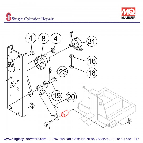 Multiquip 13286 Spacer, Lower Dump Cyl Mt