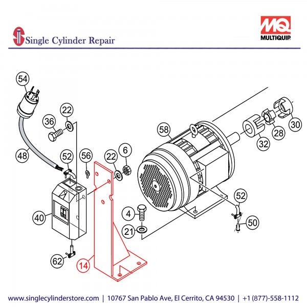 Multiquip 13291 BRACKET, STARTER MOUNT W/A WM120E