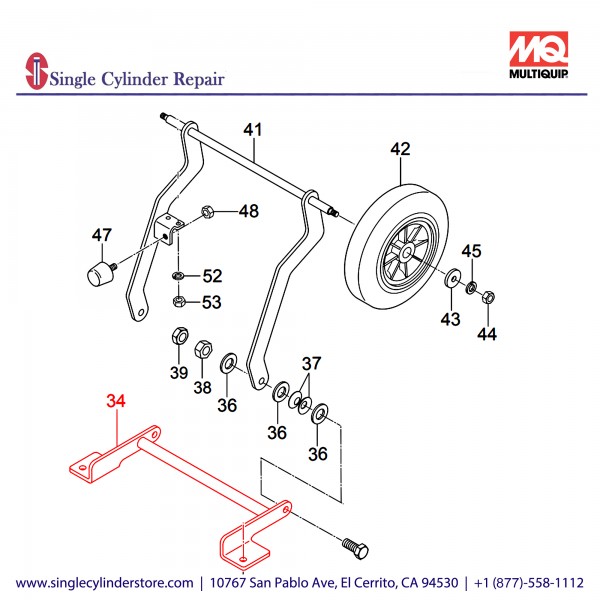 Multiquip 416352490 Bracket, Wheel MVC88VTH/VTHW