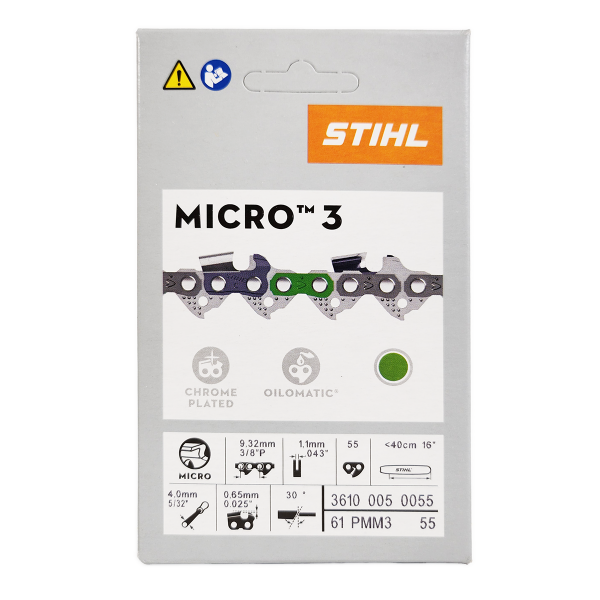 STIHL 16" Chainsaw Chain 0.375" Pitch (3/8P), 0.043" Gauge, 55 Drive Link, Picco Micro Mini (61PMM3 55) 3610-005-0055