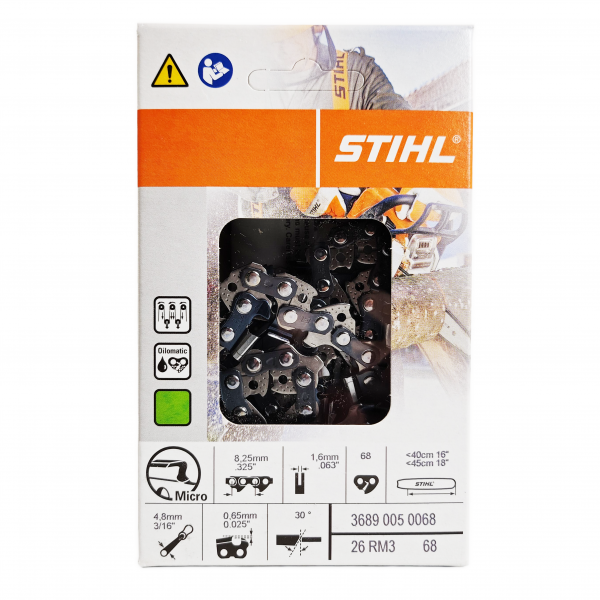 STIHL 18" Chainsaw Chain 0.325" Pitch, 0.063" Gauge, 68 Drive Link, Rapid Micro 3 (26RM3 68) 3689-005-0068