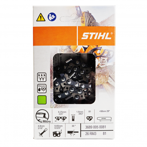 STIHL 20" Chainsaw Chain 0.325" Pitch, 0.063" Gauge, 81 Drive Link, Rapid Micro 3 (26RM3 81) 3689-005-0081