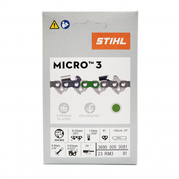 STIHL 20" Chainsaw Chain 0.325" Pitch, 0.050" Gauge, 81 Drive Link, Rapid Micro 3 (23RM3 81) 3695-005-0081