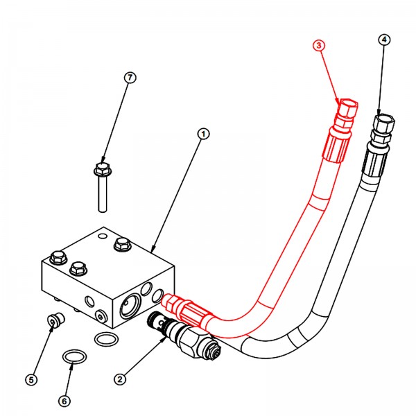 Barreto 11990 Hose, Unloader / W. Motor, Rear or Hose, Seq. 3 / Wheel Motor B