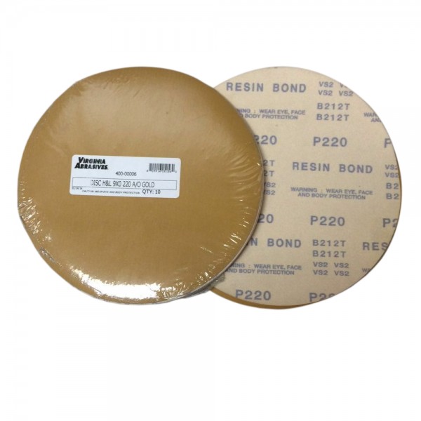 Virginia Abrasives 400-00006 220 Grit, Disc, Gold 9" No Hole, 10/Box