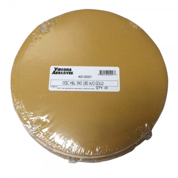 Virginia Abrasives 400-00007 180 Grit, Disc, Gold 9" No Hole, 10/Box