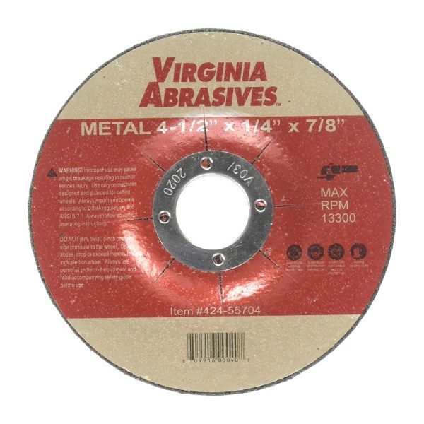 Virginia Abrasives 424-55704 4 1/2" x 1/4" x 7/8" Wheels-Metal, 10/Box