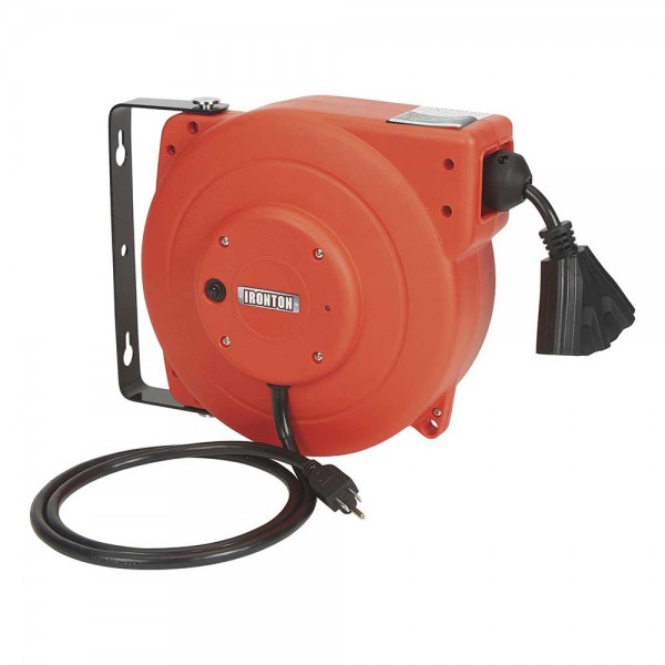 Ironton 49666 Retractable Extension Cord Reel 40-Ft. 12/3, Triple Tap