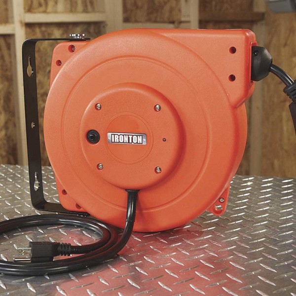 Ironton 49666 Retractable Extension Cord Reel 40-Ft. 12/3, Triple Tap