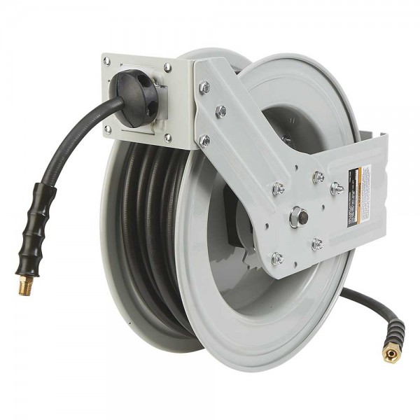 Klutch 73430 Auto-Rewind Air Hose Reel with Rubber Hose 3/8-In. x 50-Ft.