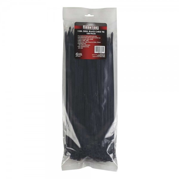 Ironton 980170 Multi-Pack Cable Zip Ties 100-Pk 11-In. L x .189-In. W 50-Lb. Tensile Strength Black