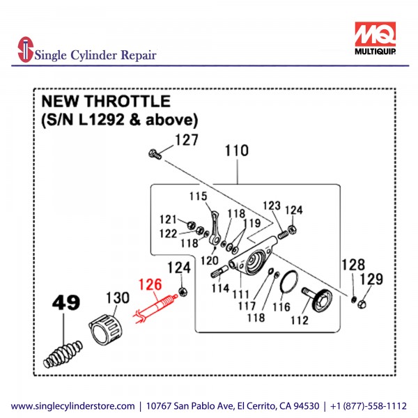 Multiquip 956100045 Throttle Wire MT-84F